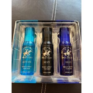 Beverly Hills Polo Club 3 Piece Body Spray Collection For Men Active Sexy Blue